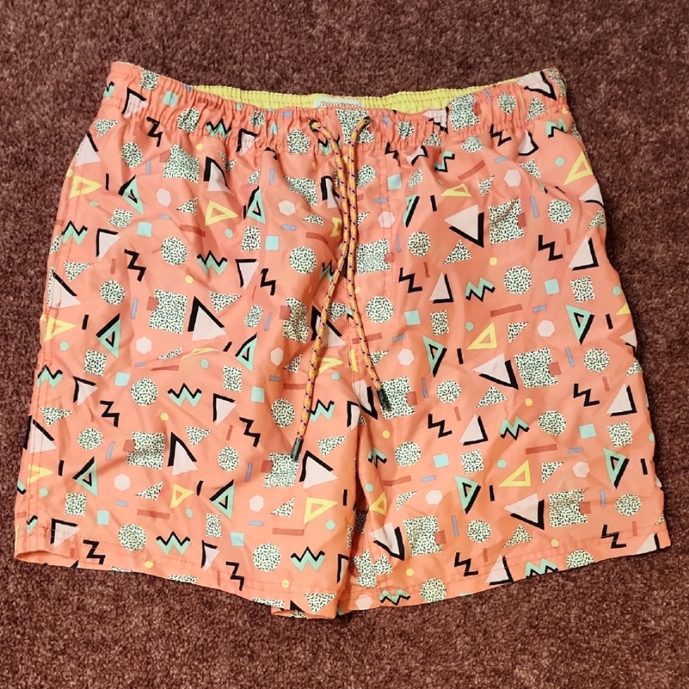 Mens shorts, Geometric Patterned Swim Shorts, 90s Retro